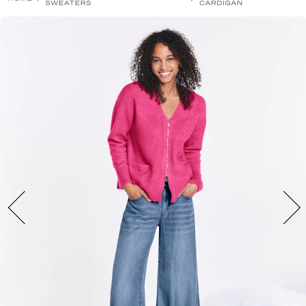 SPLENDID Vibrant Pink Knit Cardigan Zipper relaxed fit Sweater